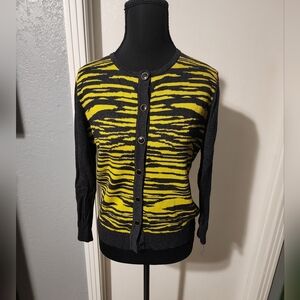 August Silk Grey And Yellow Zebra Print Cardigan Size M.